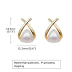 Gold X Pearl Stud Earrings