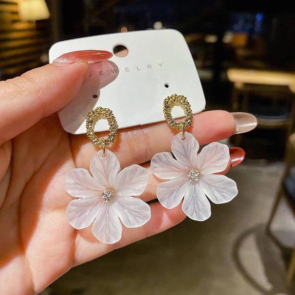 White Flower Petal Earrings